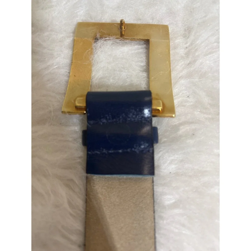 The Ritz Accessories Vintage Classy Belt Womens 26-29 Navy Blue Leather Gold